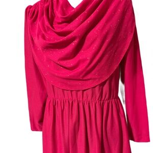 1970s Vintage JC Penny Hot Pink Glitter Dress, Size 12
